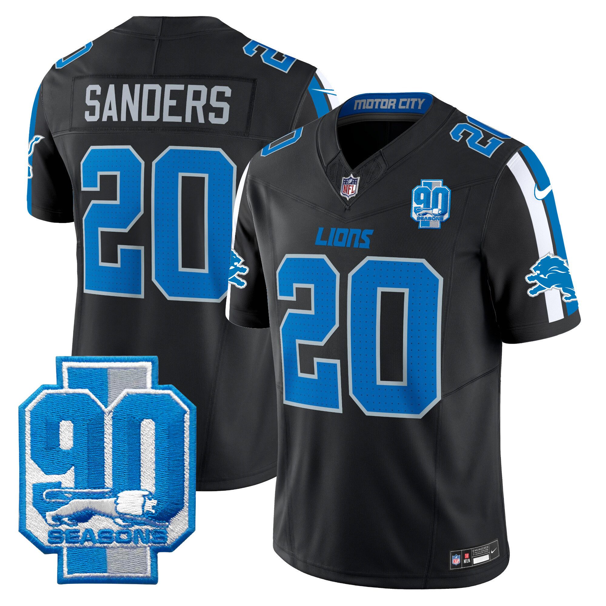 Men Detroit Lions #20 Sanders Black 2024 Nike 90th Year Patch Vapor Limited NFL Jersey->indianapolis colts->NFL Jersey